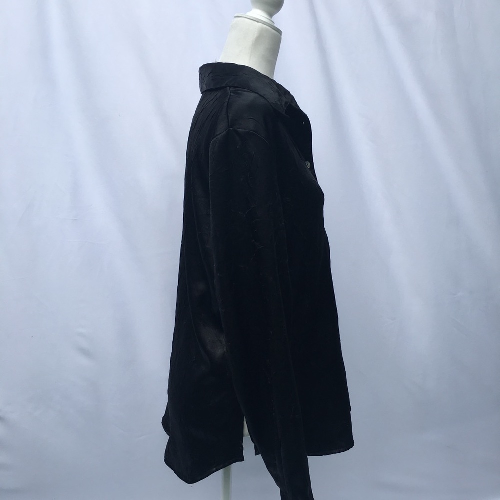 Tess Shiny Deep Black Textured Button Down - image 3